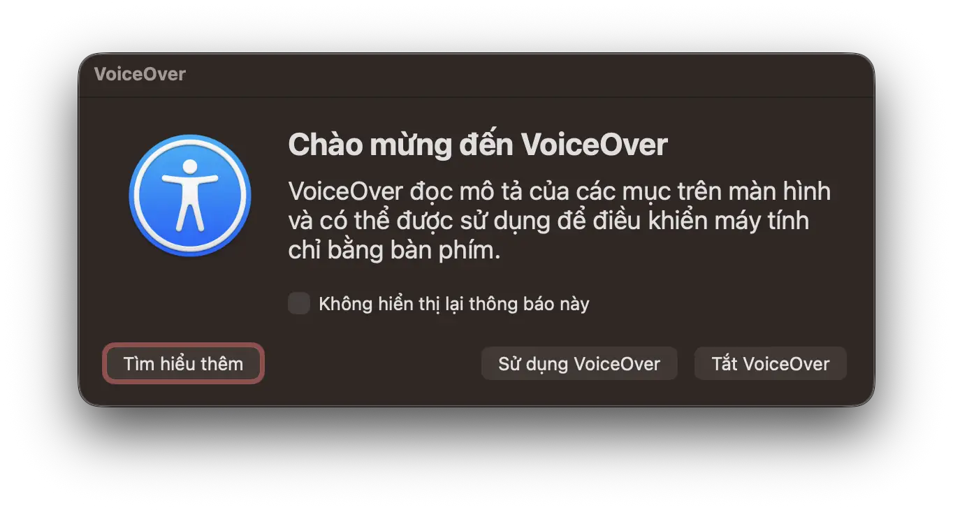 Ứng dụng VoiceOver khi bật lên