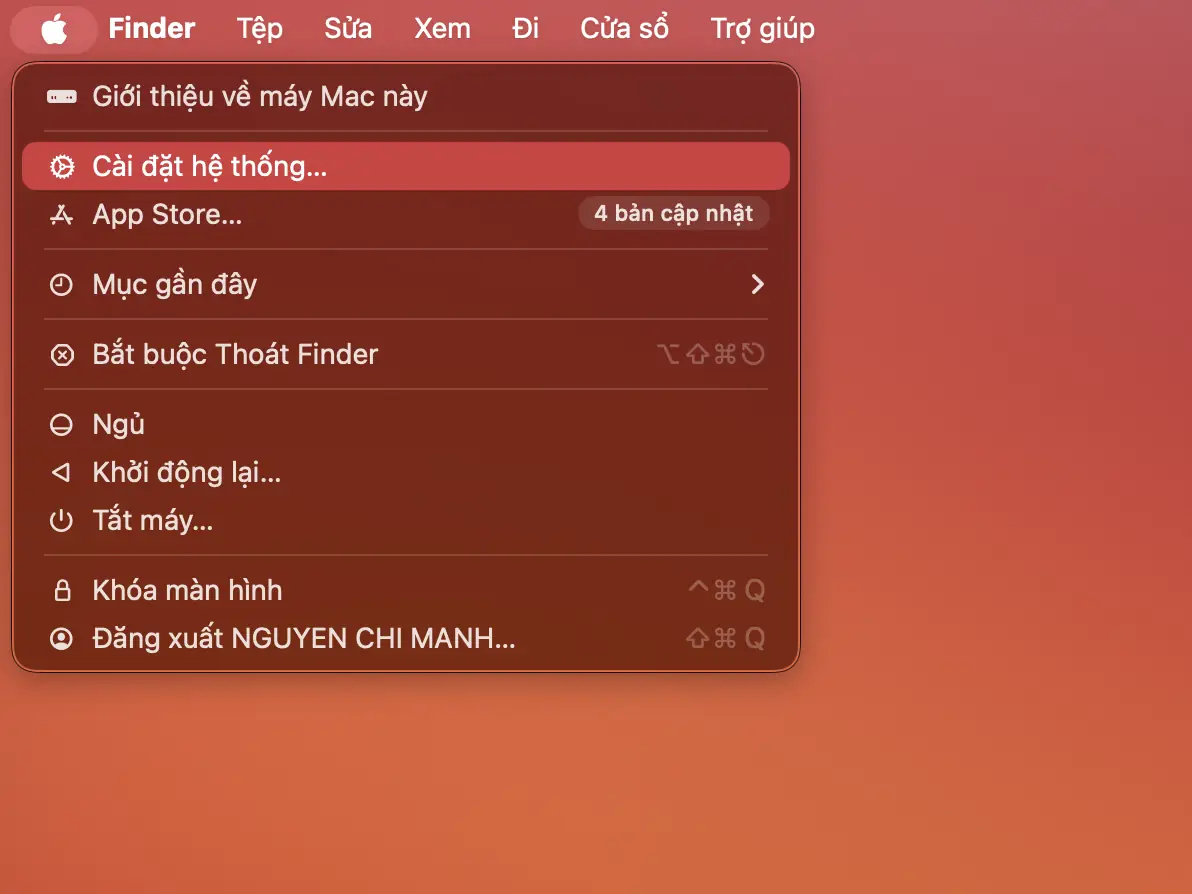 Vào cài đặt hệ thống ( System Settings)