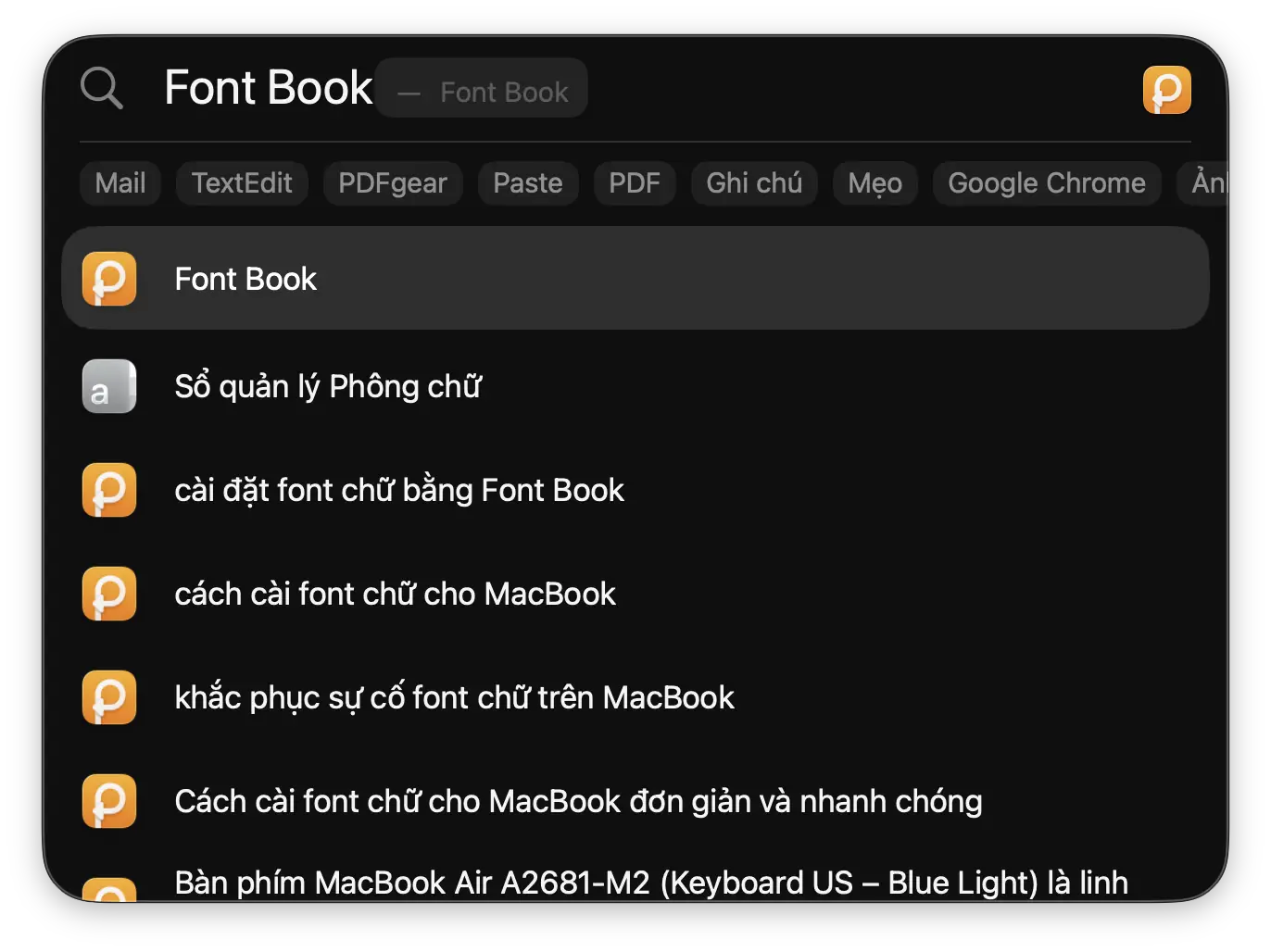 Spotlight cài đặt font chữ cho macbook