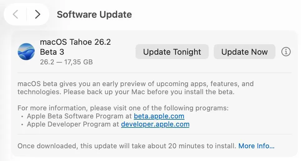 macOS Tahoe 26.2 Beta 3 đã ra mắt - Khám Phá Những Tính Năng Mới