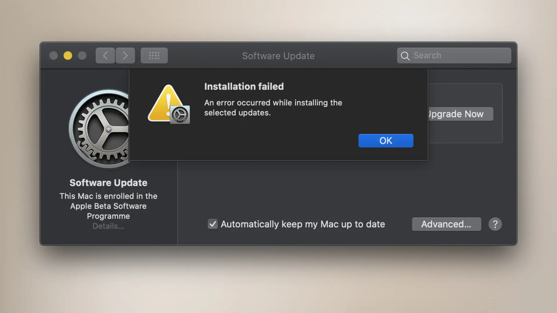 Thông báo lỗi trong quá trình cập nhật firmware hoặc macOS update