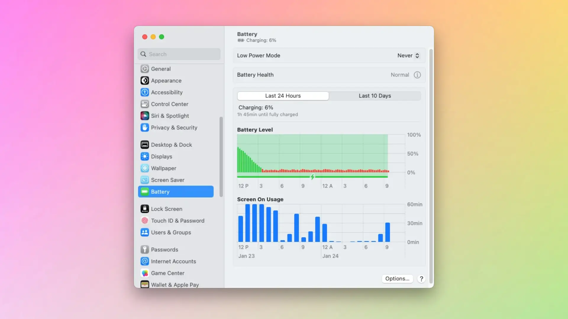 kiểm tra pin macbook trong mục battery health
