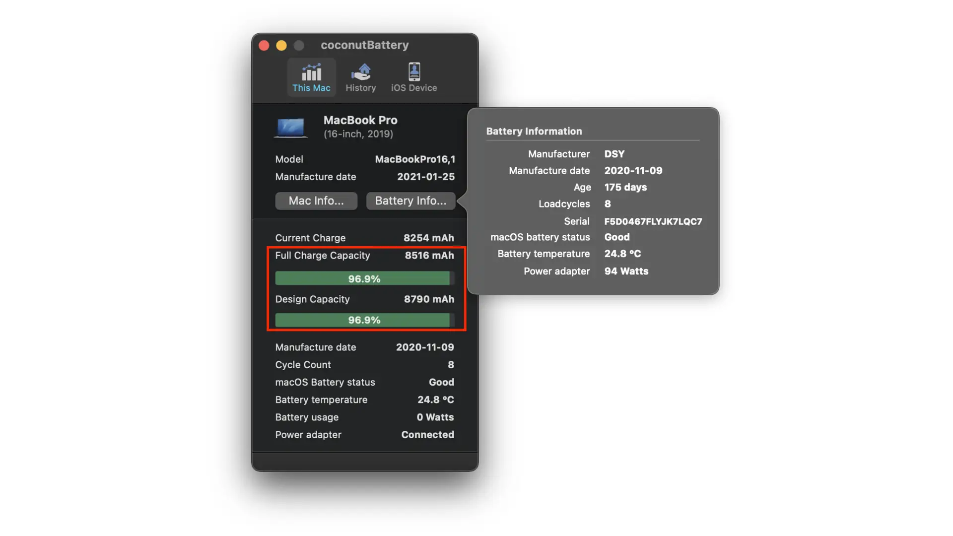 Kiểm tra Design Capacity vs Full Charge Capacity trên macos