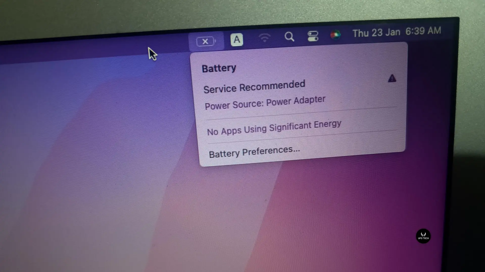 MacBook báo lỗi pin Service Recommended trên thanh menu