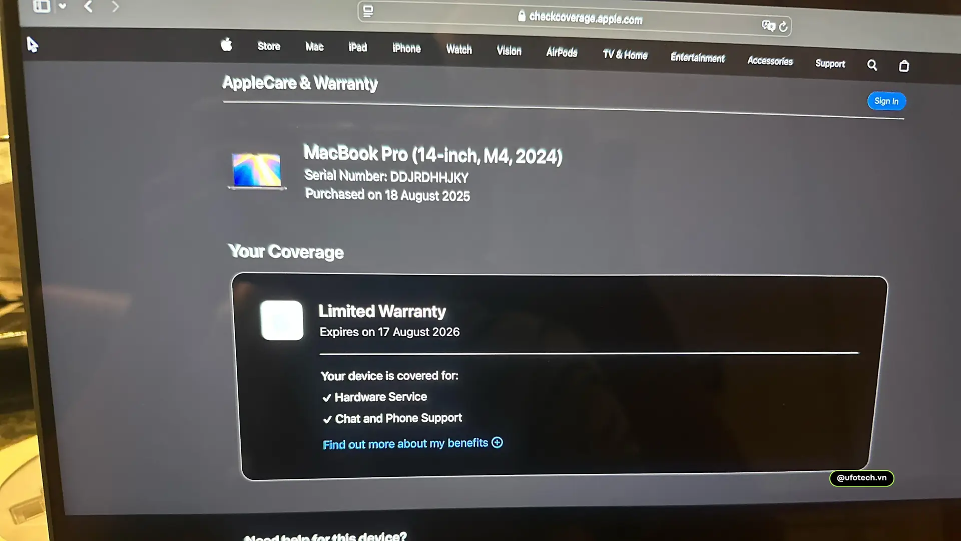 Thông tin máy dựa vào số serial number trên máy MacBook