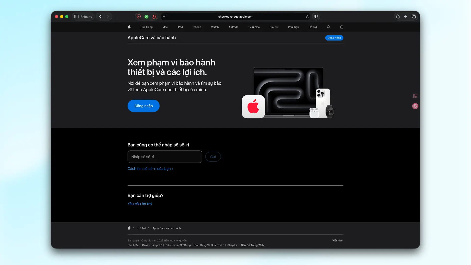 Kiểm tra bảo hành MacBook chính hãng Apple